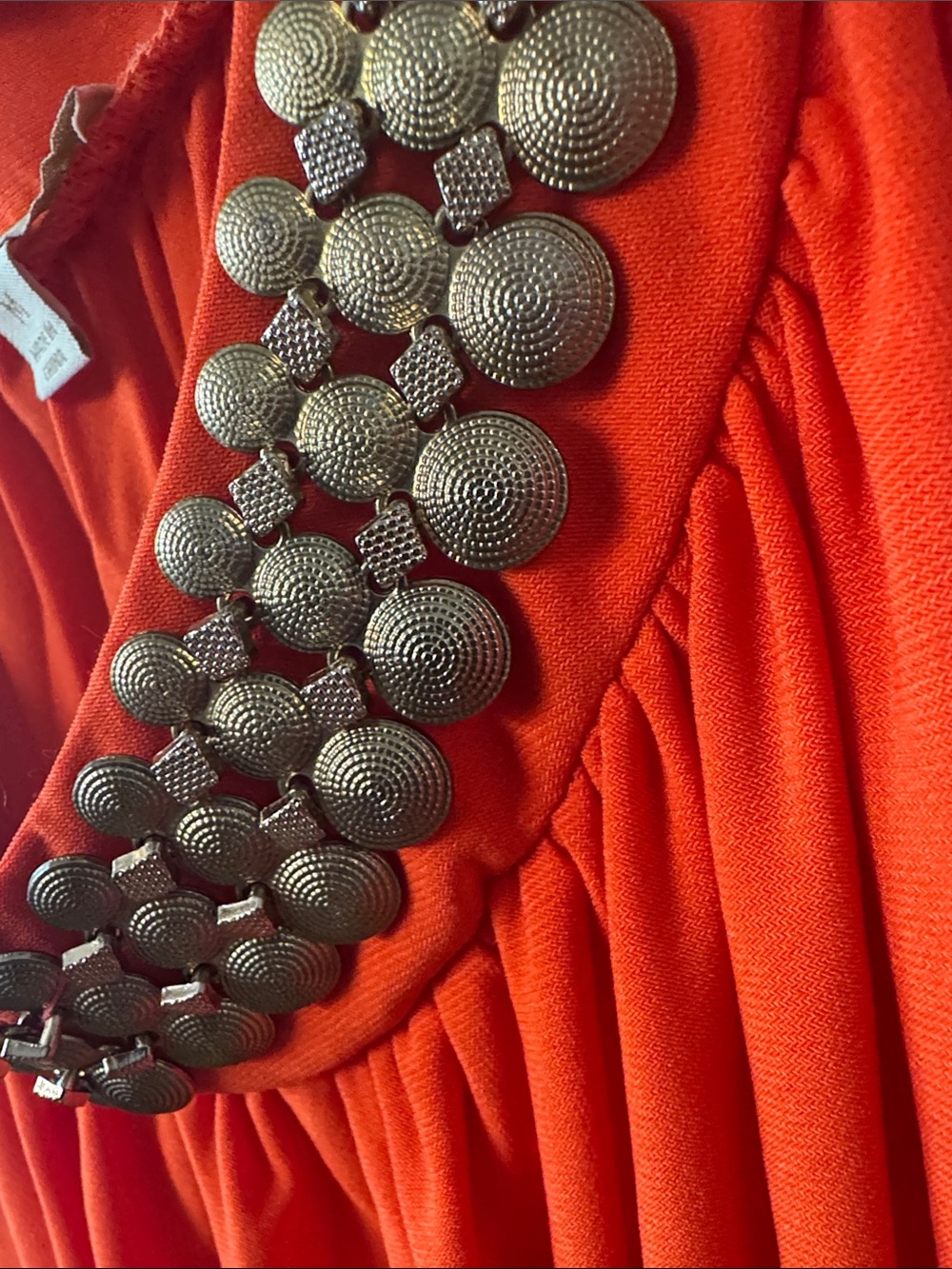 Sleeveless Orange Maxi Dress with Embellished Neckline - Picture 3 of 5